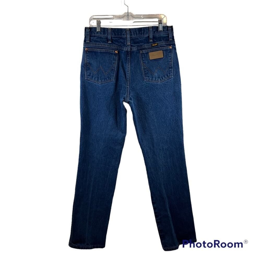 Wrangler Vintage 100% Cotton Medium Dark Wash Denim Straight Leg Jeans 34x33
